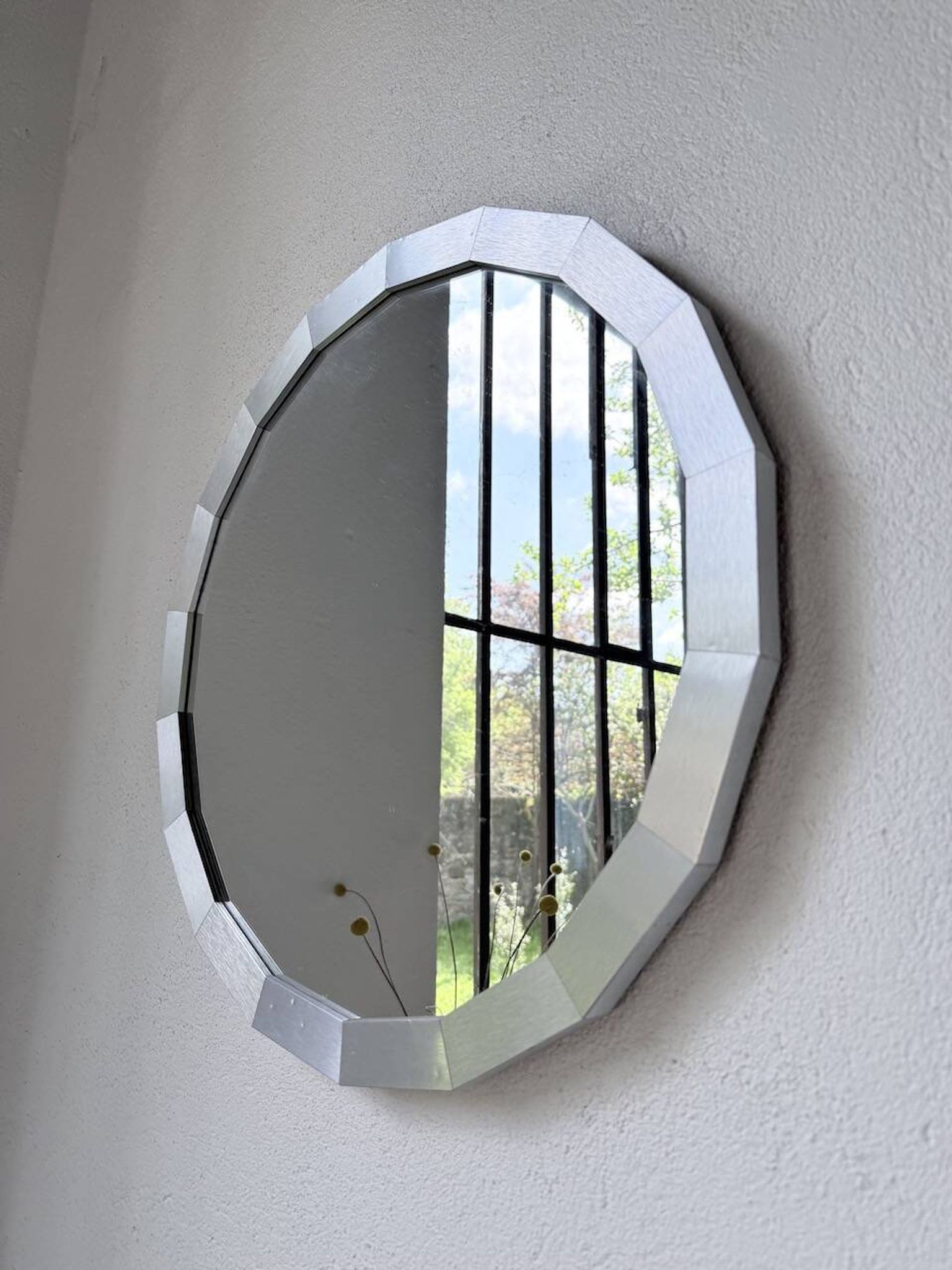 Miroir hexagonal métal brossé 1970