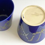 Set of 2 blue West German ceramic planters / flower pots