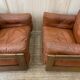 Pair of Cognac Leather Club Armchairs & Wood - Italian Design - 1970s