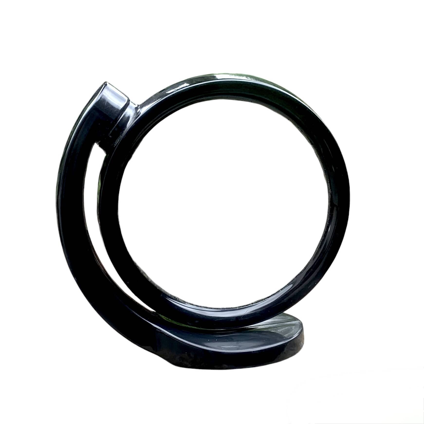 Small vintage black plastic swivel makeup mirror - Space Age Design - 1970s