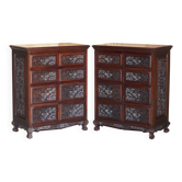 Pair of vintage hardwood carved chests of drawers