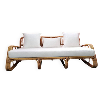 Mid-Century Rattan and Bamboo Canapé, Italy, 1960s