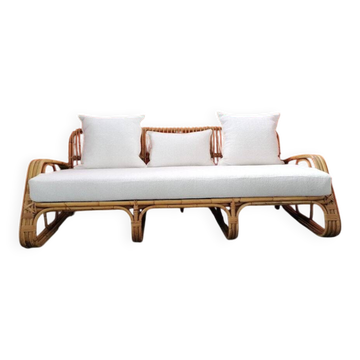 Mid-Century Rattan and Bamboo Canapé, Italy, 1960s
