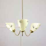 Italian Art Deco Chandelier in Brass and Yellow Glass, 1940s
