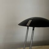 Modernist chrome desk table lamp and black metal bowl, Aluminor 1970 design