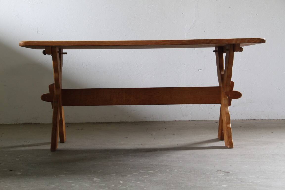 Vintage danish brutalist oak dining table