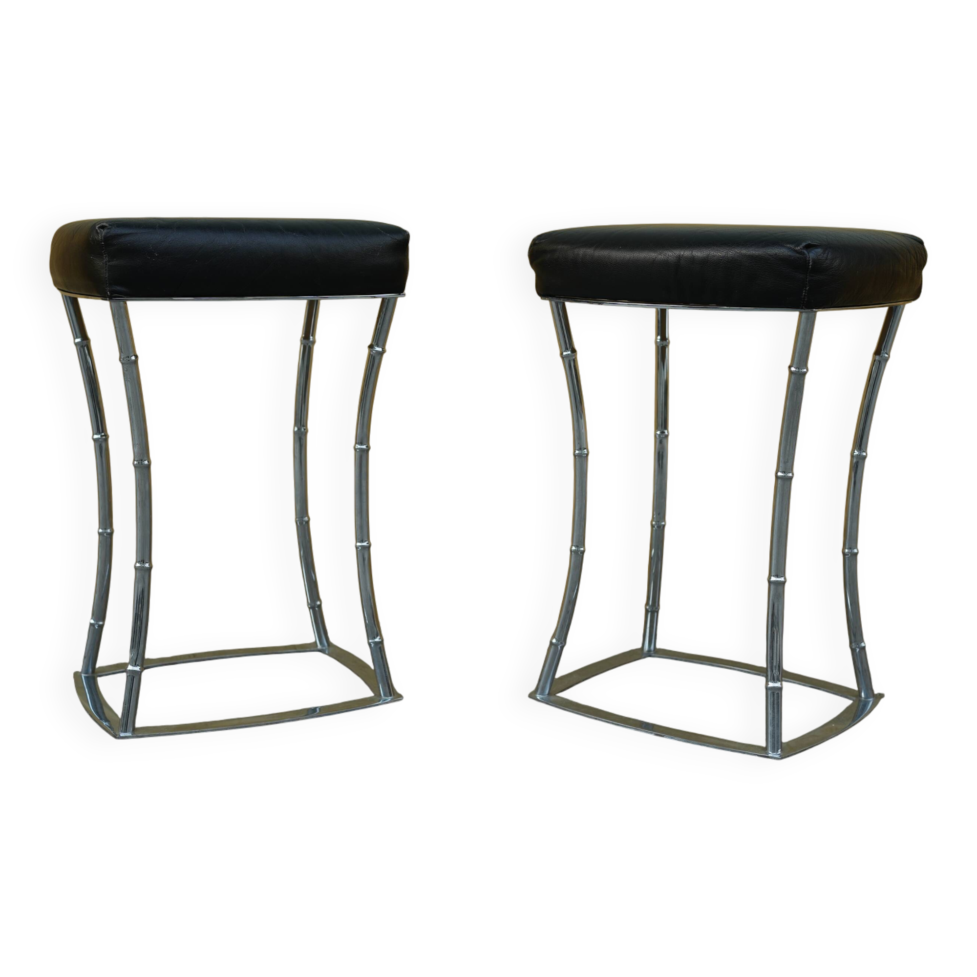 Pair of Bamboo Style Stools Attributed to Jacques Adnet: