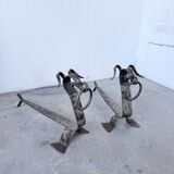 Pair of zoomorphic metal andirons "dogs" 1950