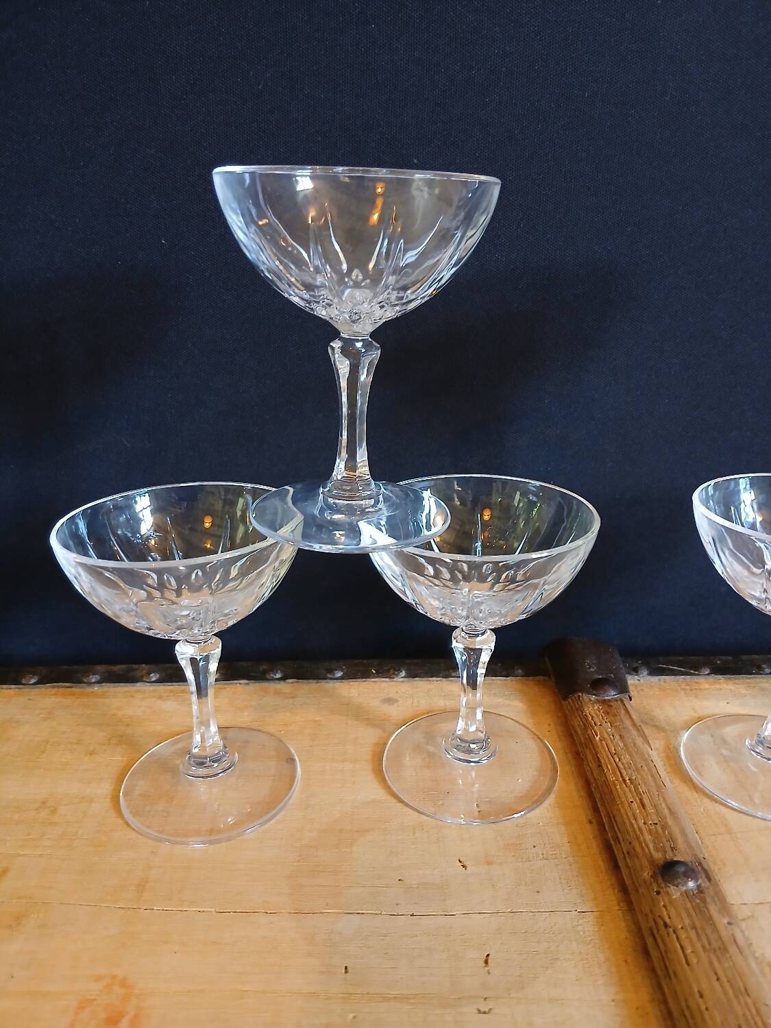 6 antique crystal champagne glasses