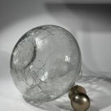 vintage cracked glass carafe with metal stopper