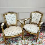 Paire de fauteuils en bois doré de style louis xvi xix eme siècle