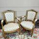 Pair of louis xvi style gilded wood armchairs, 19th century