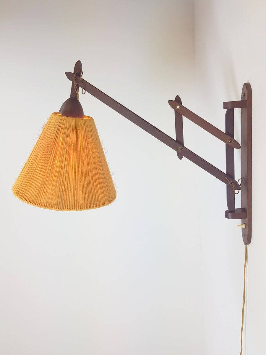 Scandinavian Teak and Hemp Scissors Wall Lamp by Ib Fabiansen for Fog & Mørup, 1950s
