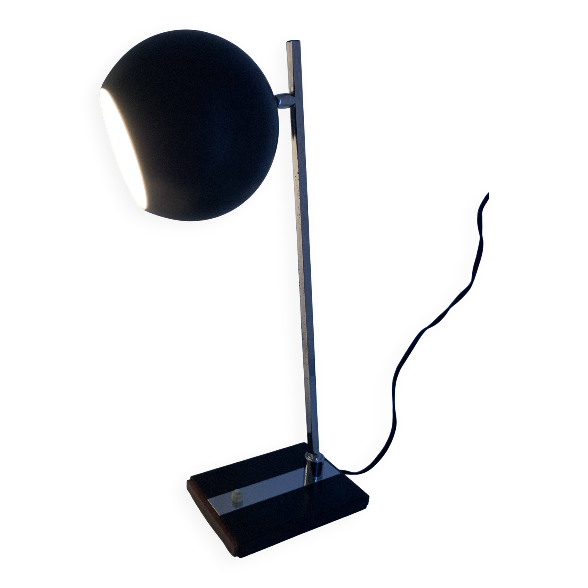 Large vintage 1960s eyeball design black and wood desk lamp - 50 cm