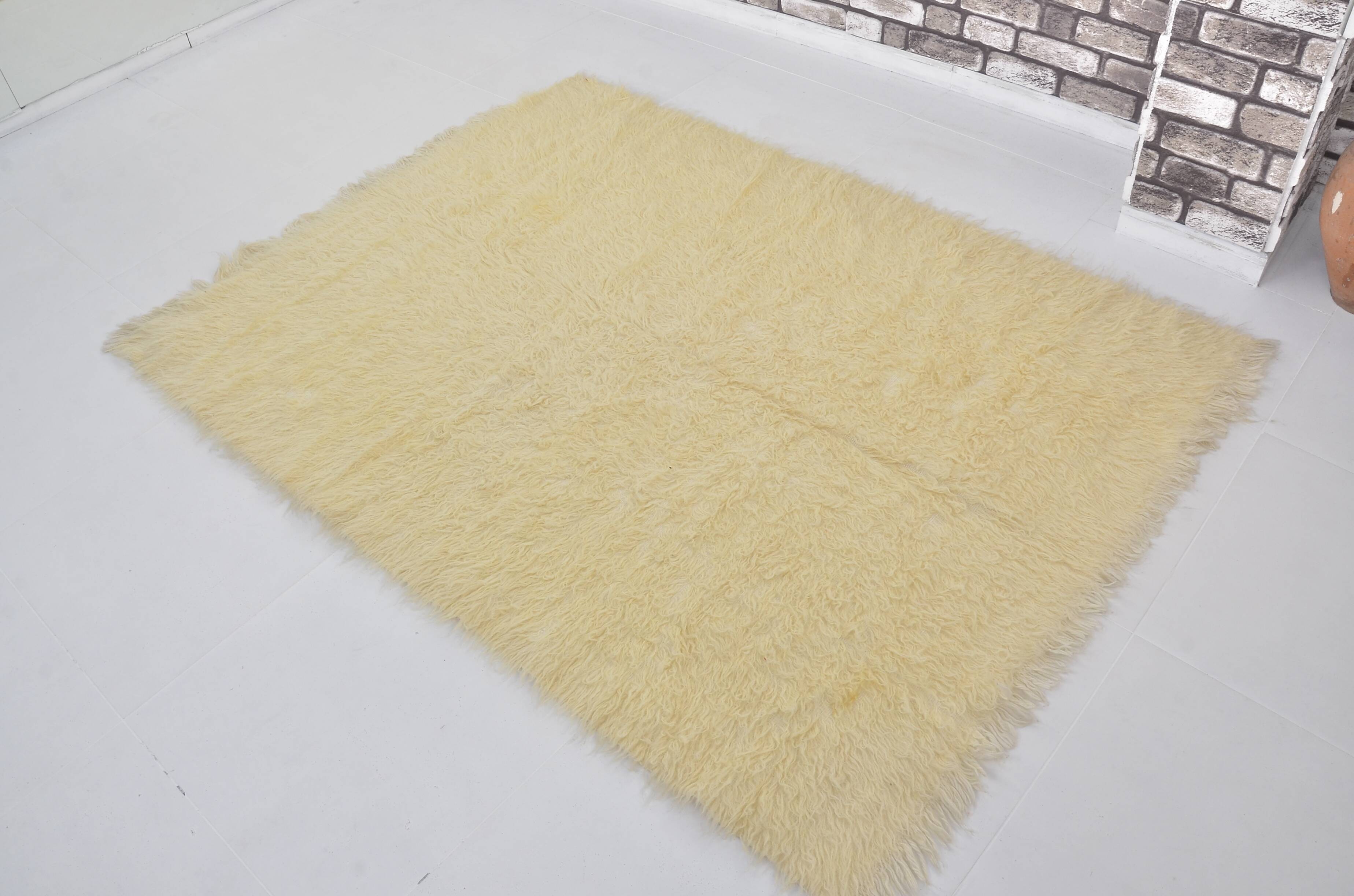 White Vintage Angora Wool Rug sku 1681