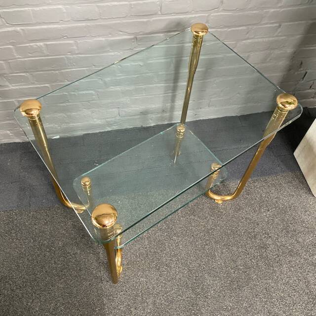 Hollywood regency gold plated & glass side table