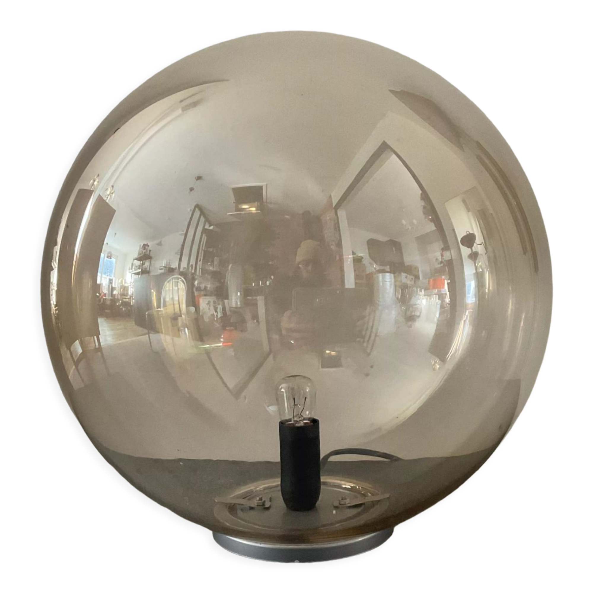 Vintage ball lamp in smoked glass