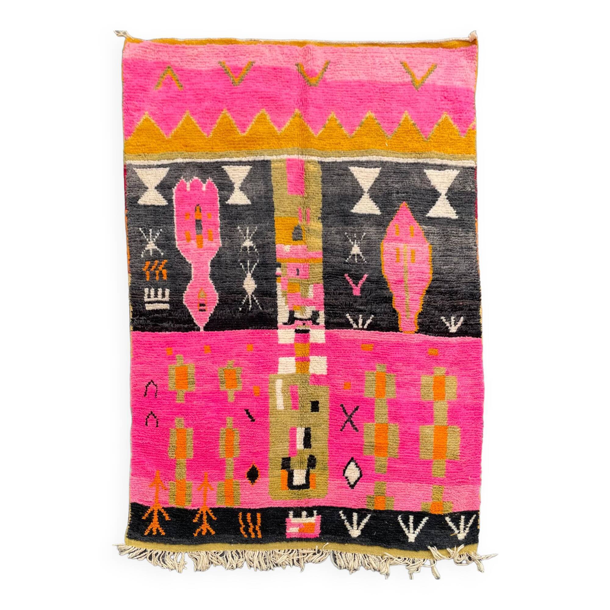 Large pink berber rug in wool boujad new 200x310 cm