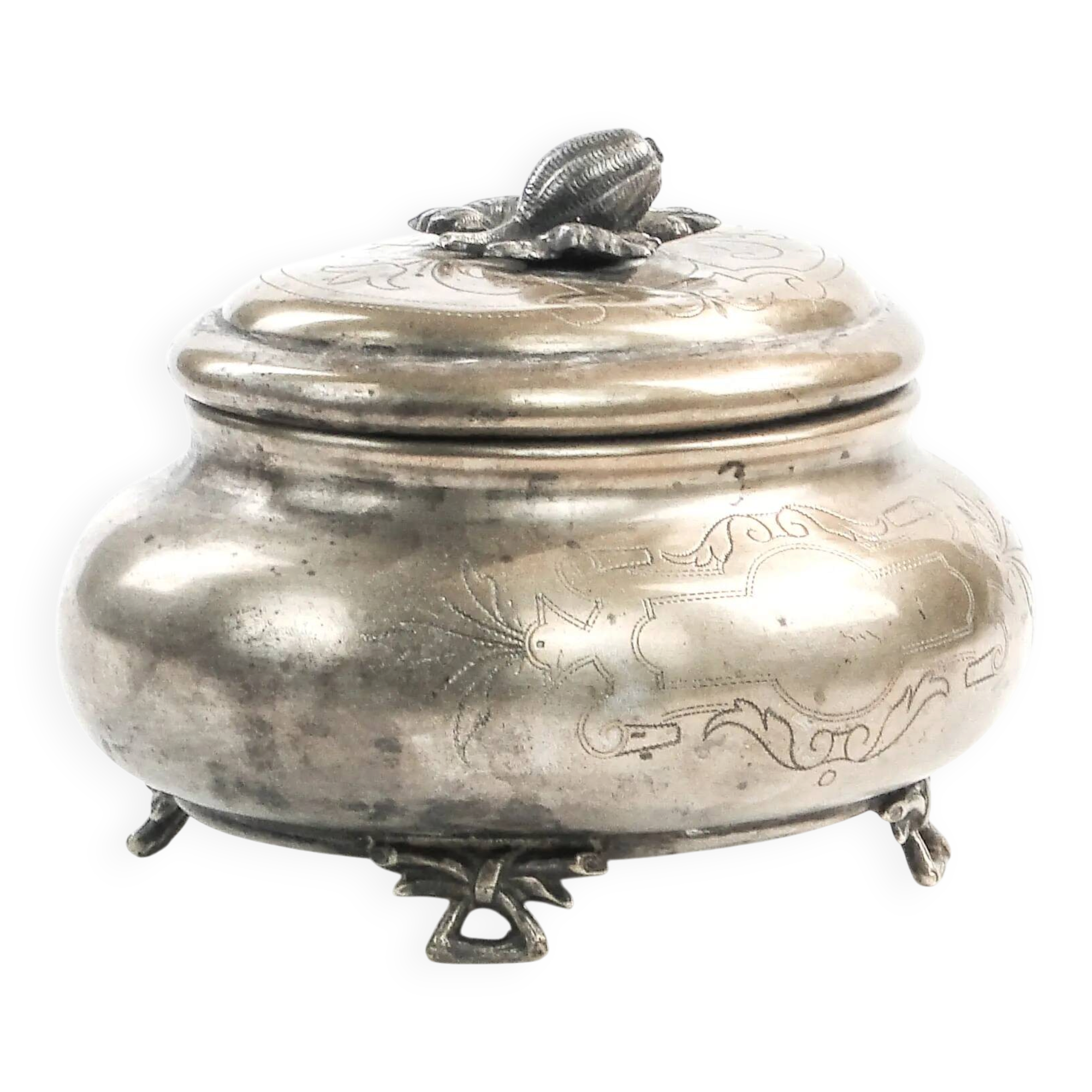 Eclectic elliptical sugar bowl, silver-plated brass, Austria, 19th century