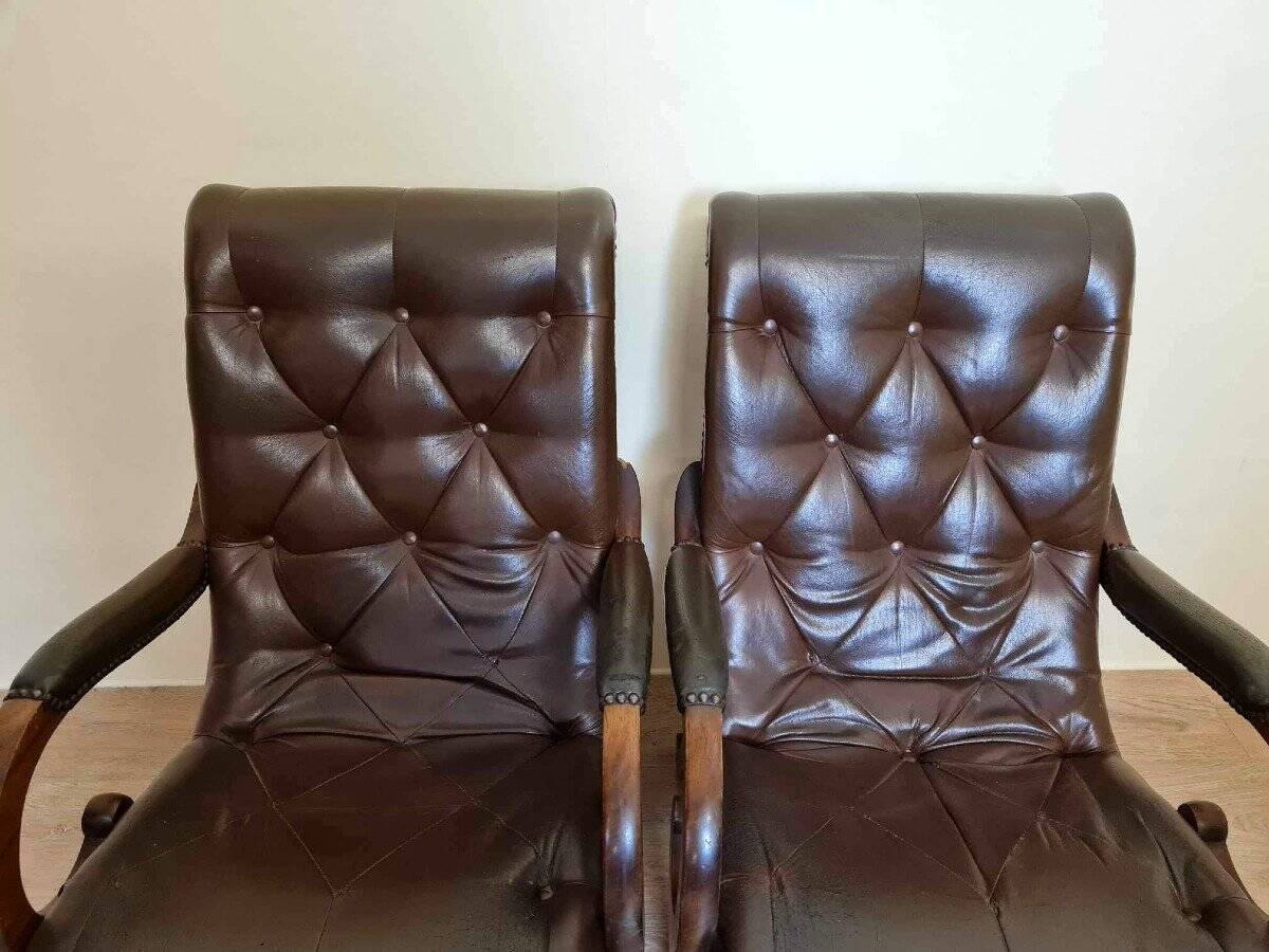 Pair of leather chesterfiel armchairs