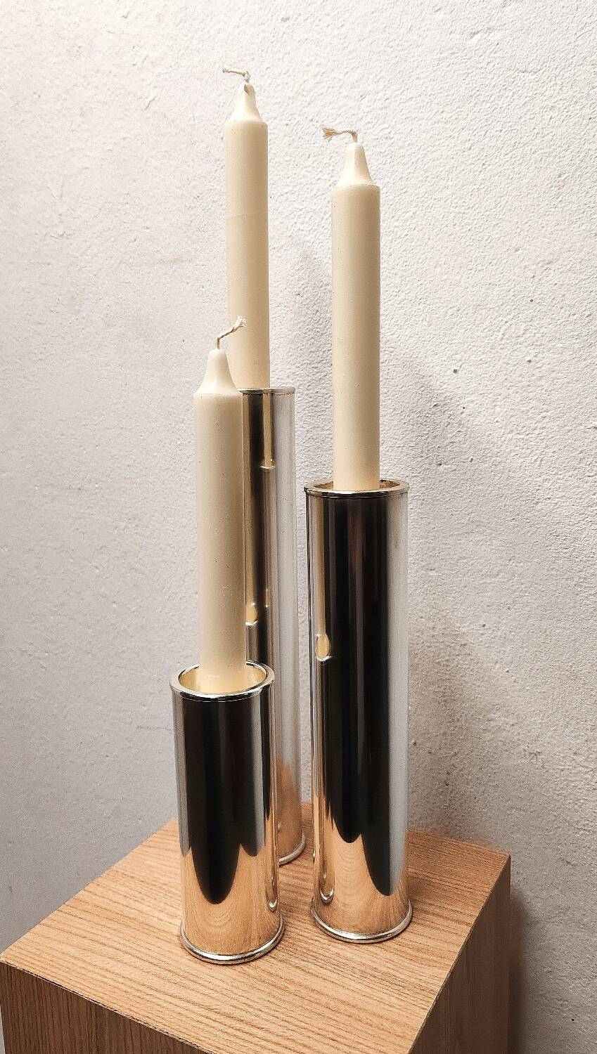 Wilkens modernist silver metal candle holders
