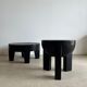 Black mango wood tripod side table with a semi-spherical top, height: 45 cm, diameter: 44 cm.