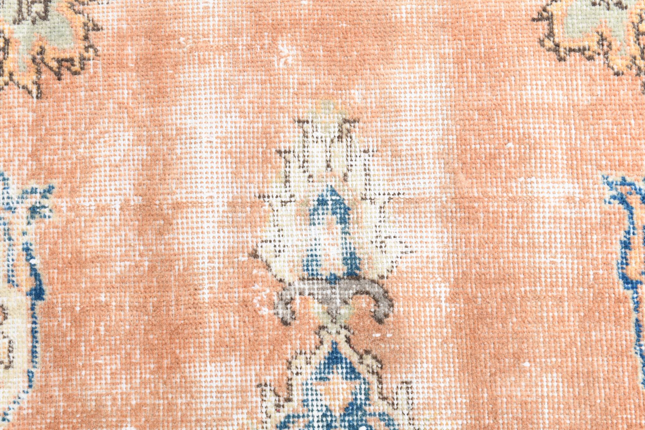 3x6 Rug For Living Room Pale Orange Blue Handmade Turkish Rug, 104x176Cm