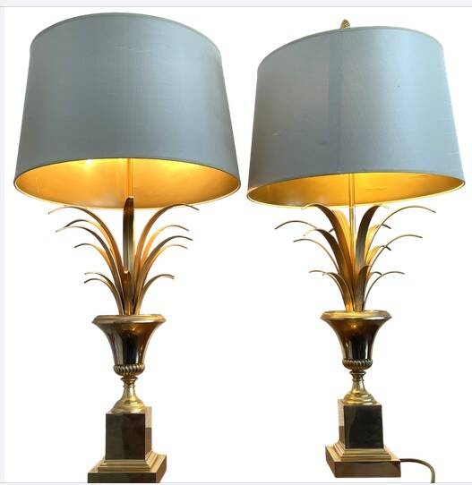 Pair of palm lamps in gilded brass – Maison Boulanger, circa 1980