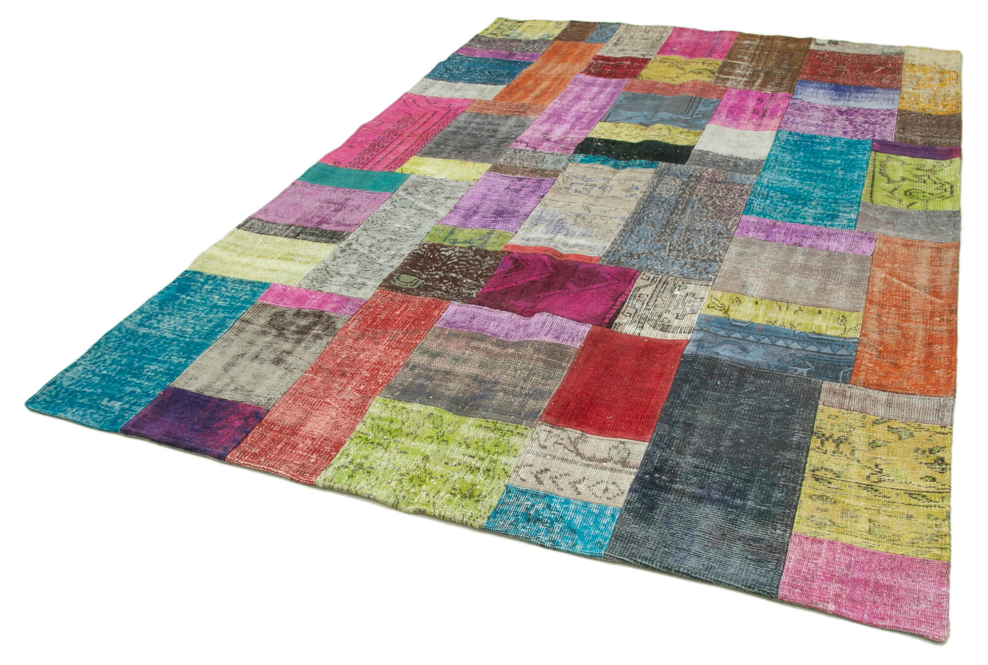 Handmade Turkish Overdyed 203 cm x 301 cm Multicolor Patchwork Carpet