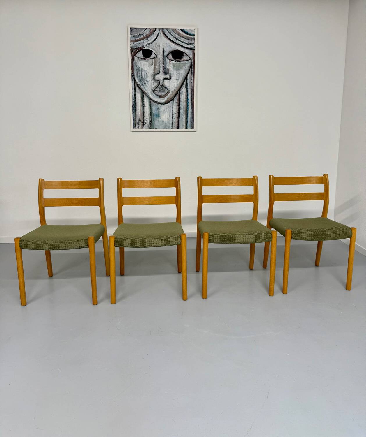Set of 4 beech chairs designed by Niels Otto Møller, solid vintage beech