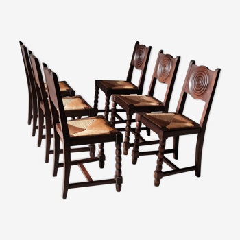 Set of 6 neo-Basque mulched chairs in the taste of Victor Courtray