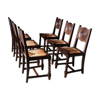 Set of 6 neo-Basque mulched chairs in the taste of Victor Courtray