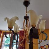 Chandelier 5 arms original 1980 in metal and polished glass