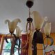 Lustre suspension 5 bras original année 1980 en métal et verre poli
