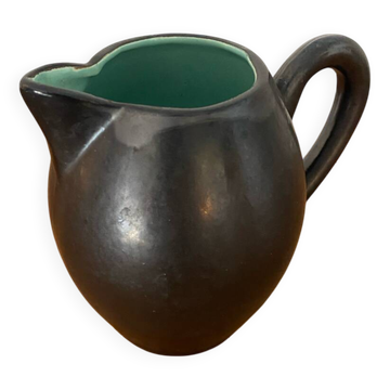 Old ST CLEMENT Ceramic Pitcher Black Green Interior 50's Vintage #B921