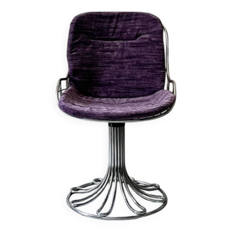 Italian swivel tulip chair in chrome & velvet, rinaldi design 70