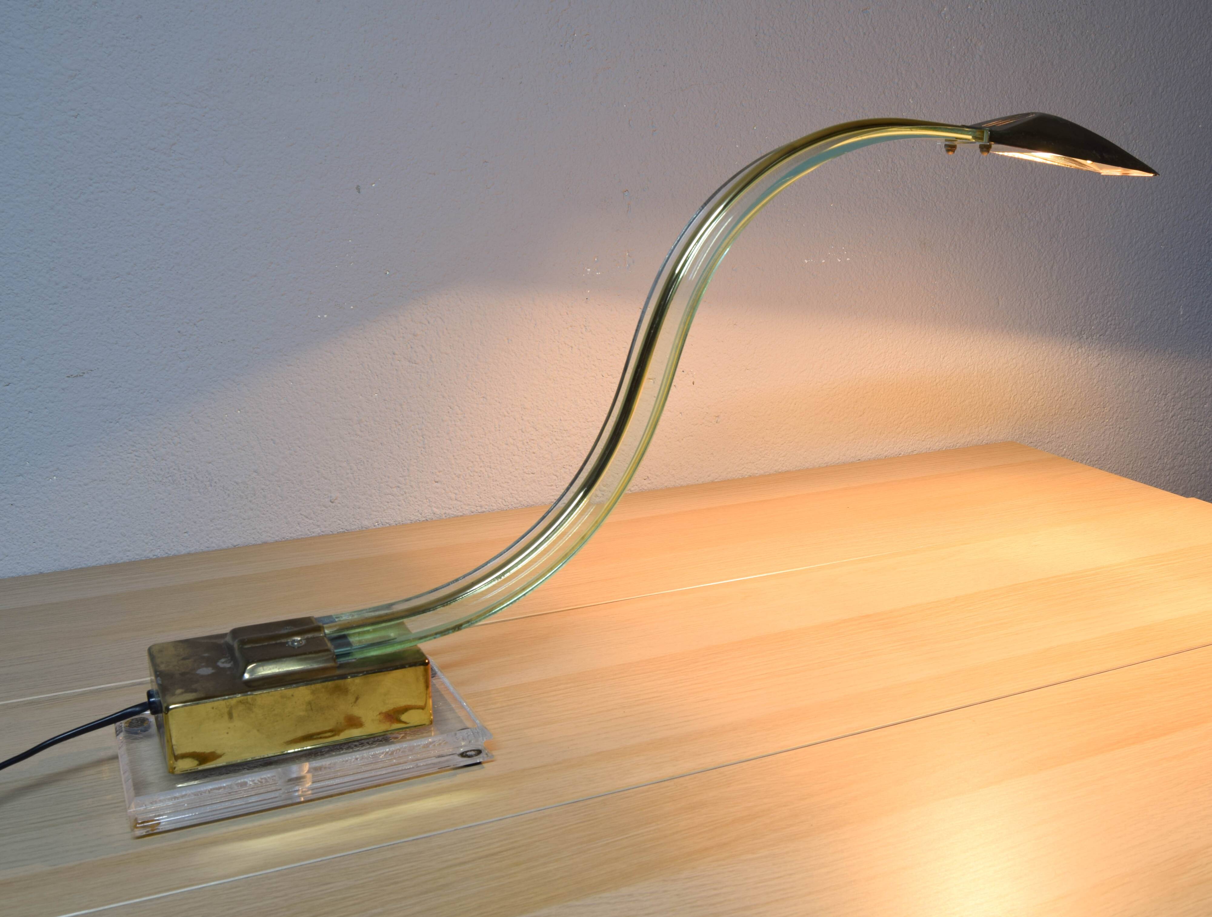 Mid Century Modern Lucite Serpent Table Lamp Cobra Brass