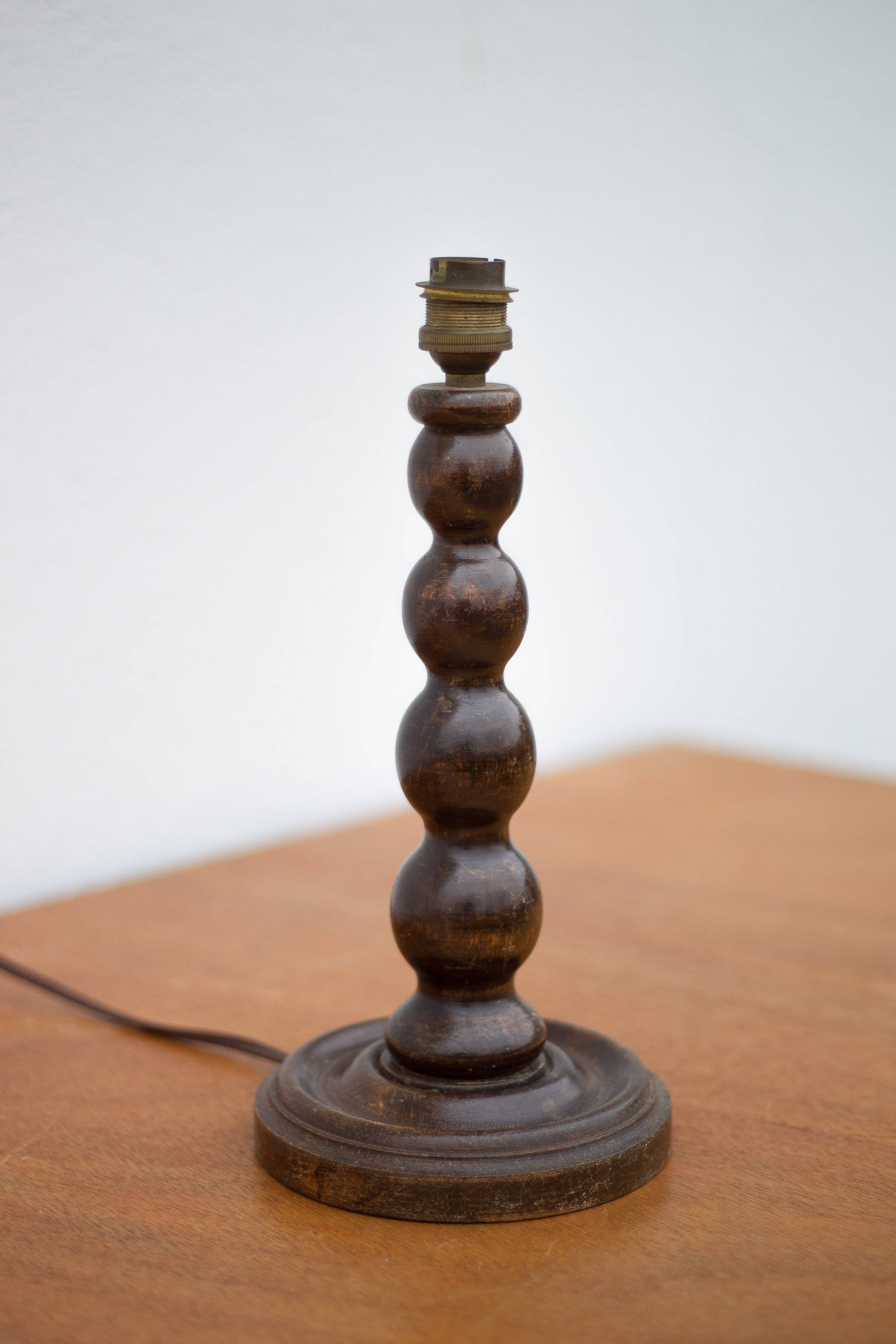 lampe bois, pied de lampe bois perlé vintage
