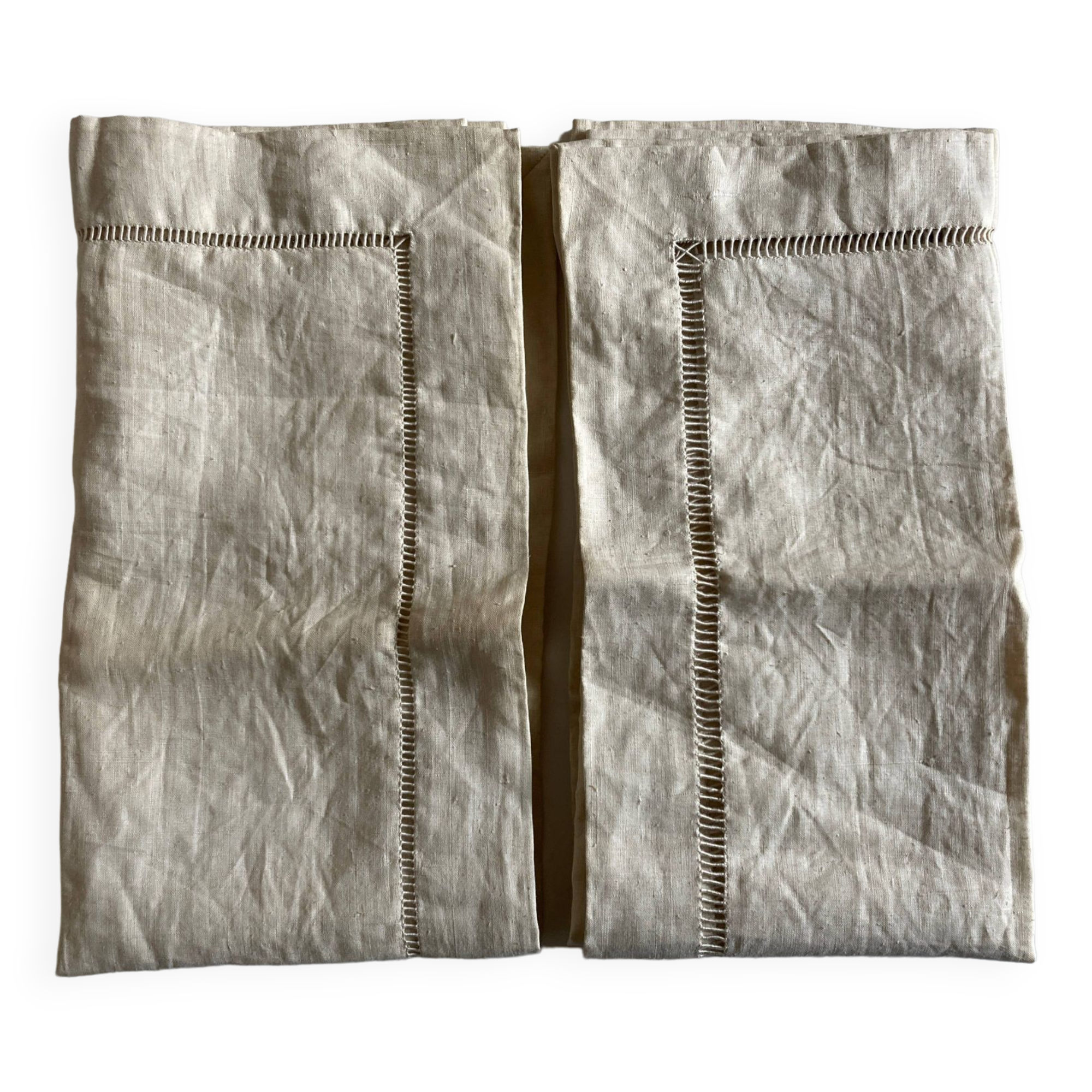 Pair of woven raw linen canvas pillowcases