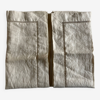 Pair of woven raw linen canvas pillowcases