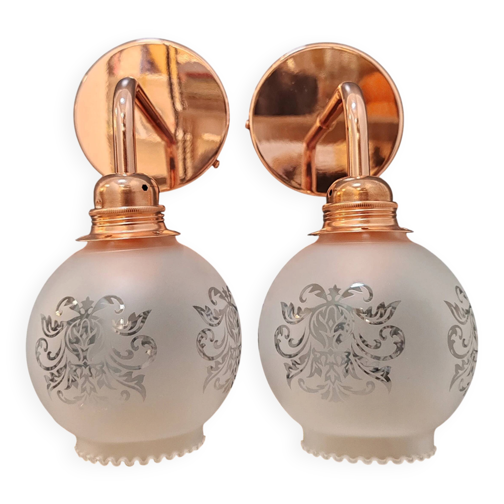 Pair of white ball wall lights