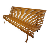 Vintage French garden bench in pine, mid-20th century.