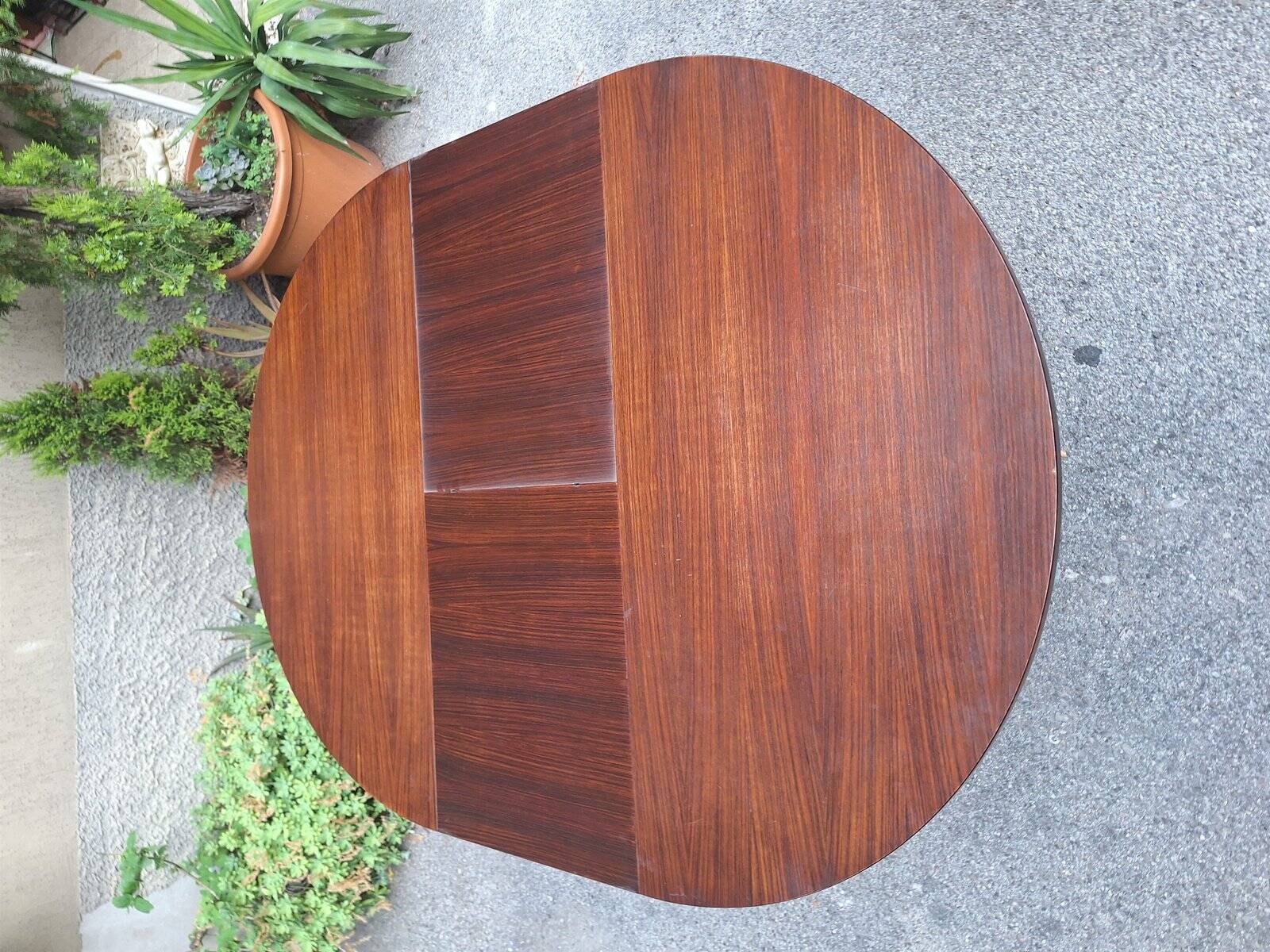 Table à manger en bois avec plateau rond extensible, années 1950