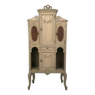 Louis XVI style storage cabinet in blue rechampi cream lacquered wood.