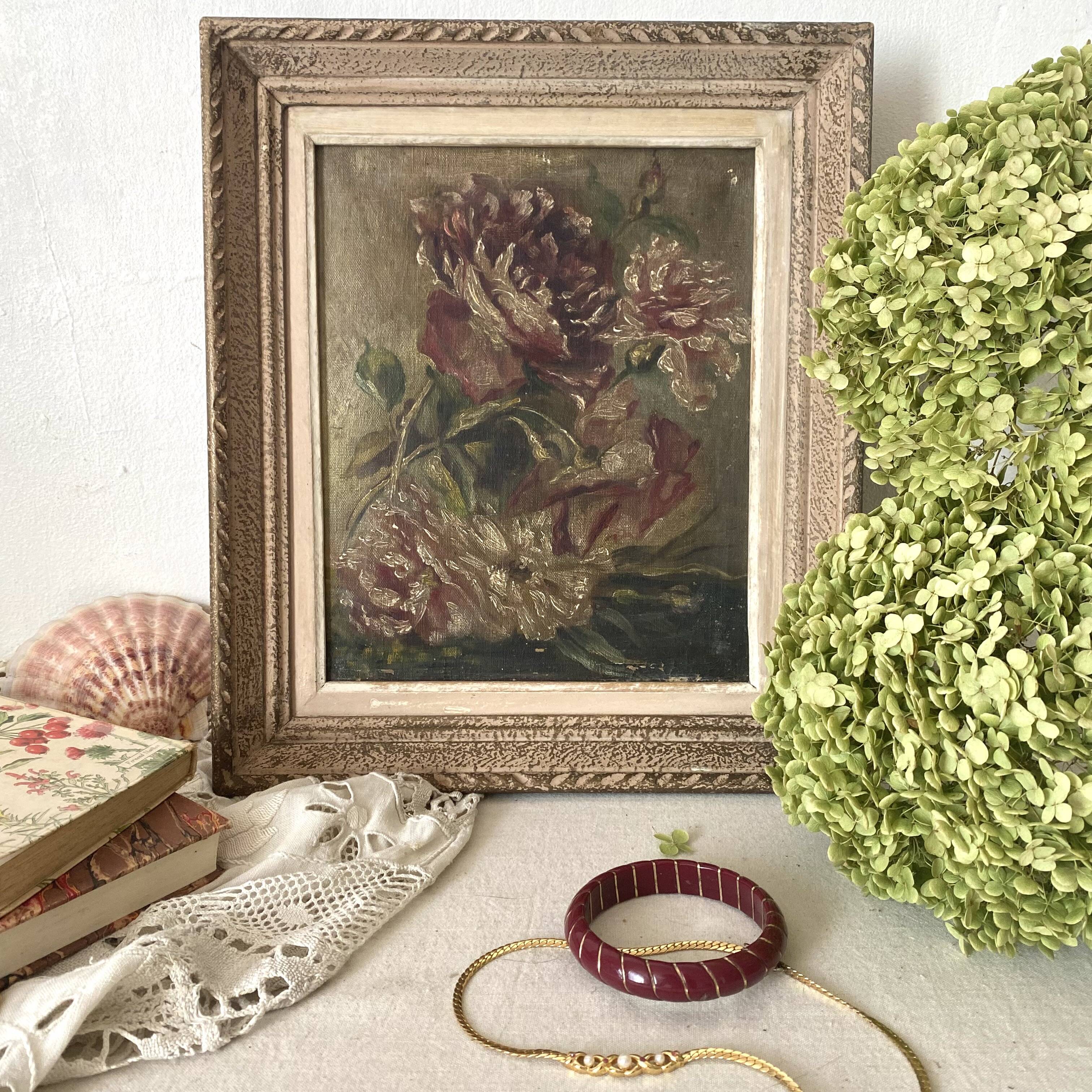 Flower painting, oil on canvas framed