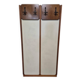 Vintage mid-century wall-mounted coat rack, wood and cream panels, Czechoslovakia, 175 x 90 x 7 cm