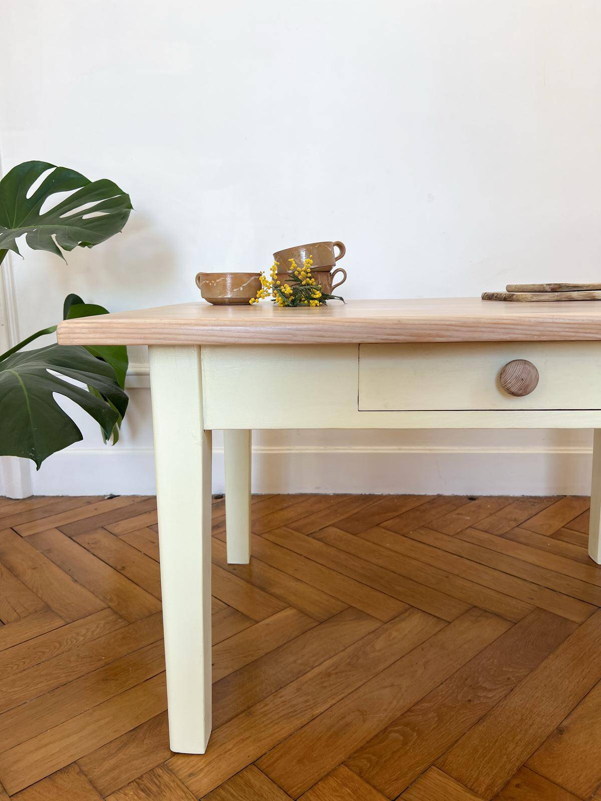 Yellow solid wood coffee table
