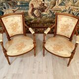 Pair of armchairs cabriolet style louis xvi period xixth