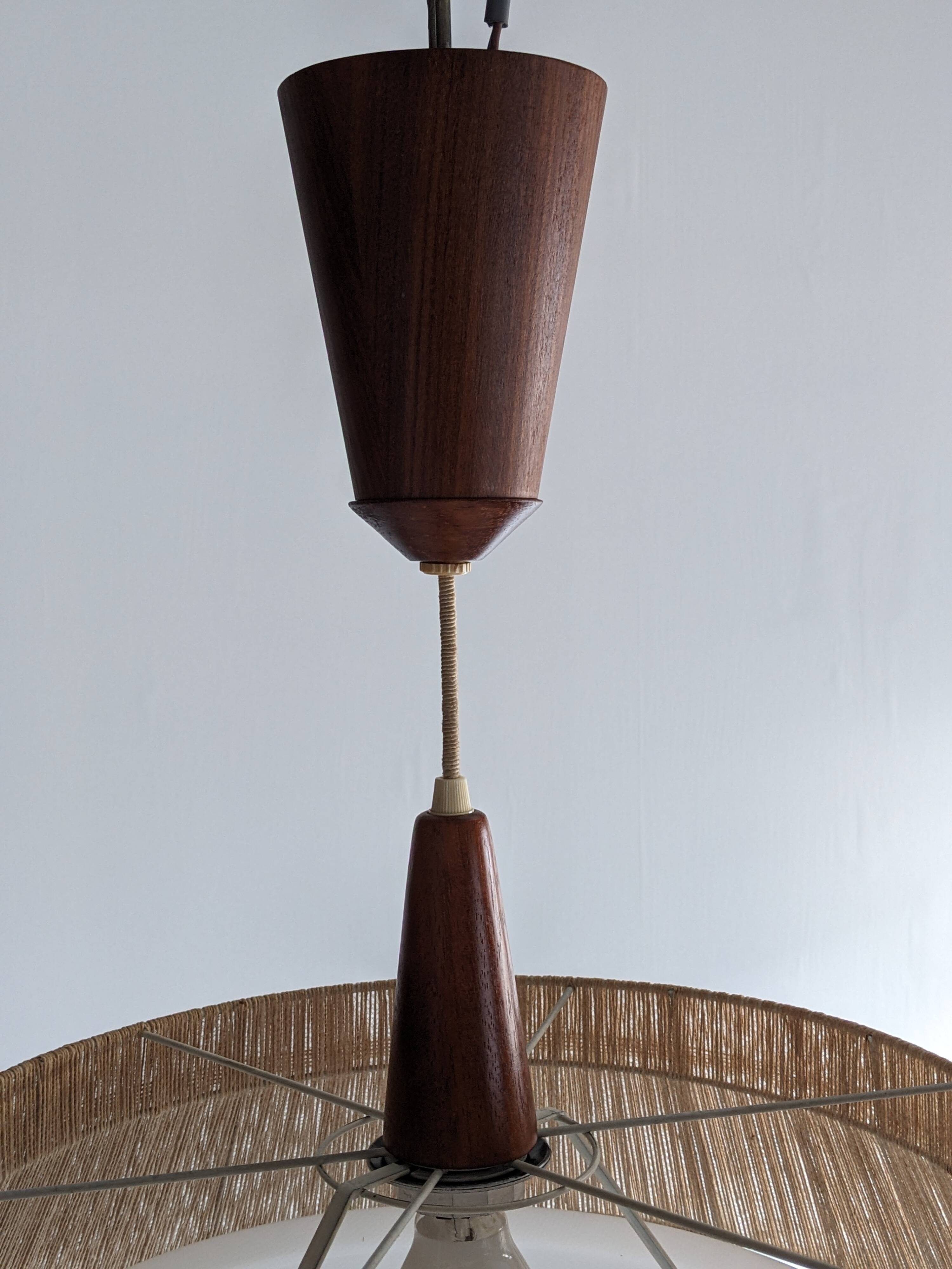 Teak and sisal pendant light from the 50s/60s by Temde Leuchten