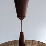 Teak and sisal pendant light from the 50s/60s by Temde Leuchten